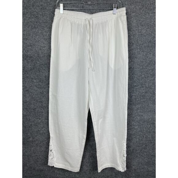 Unbranded Pants - Women's Capri Pants Size Large Embroidered Side Hem 100% Cotton